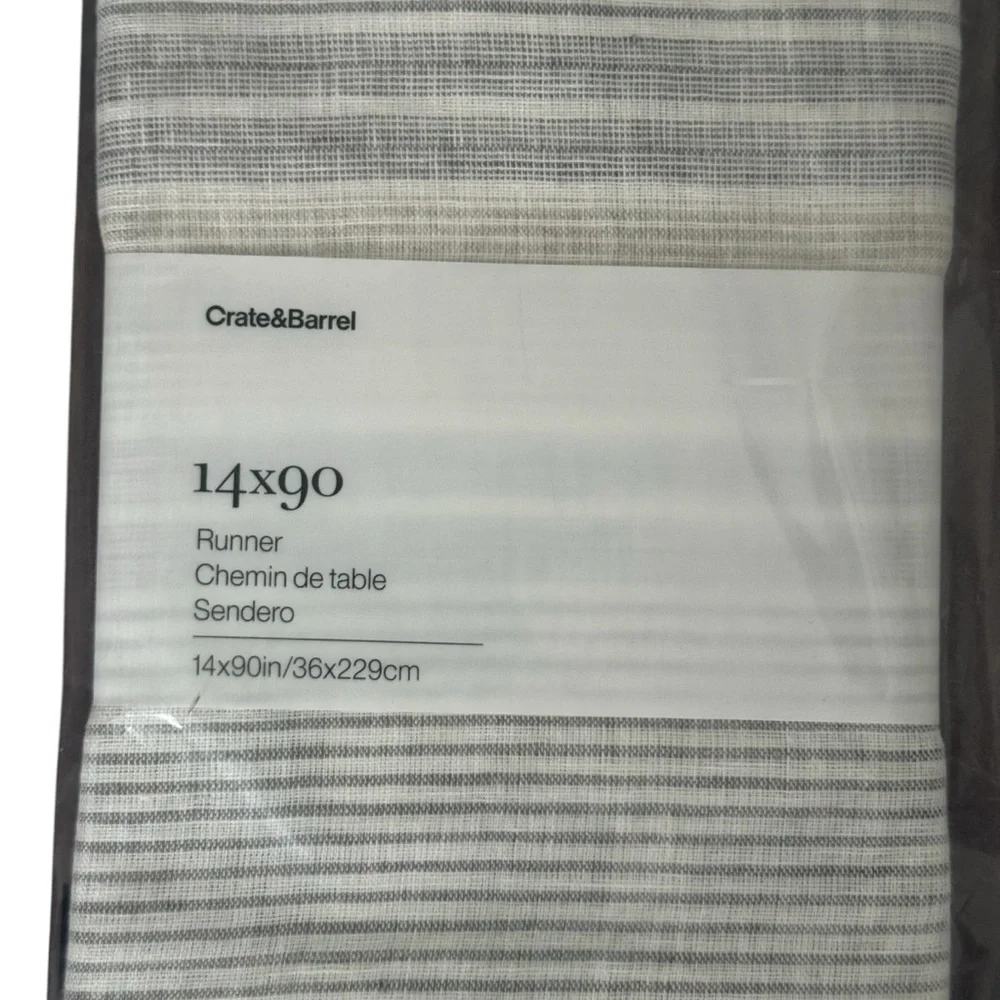 Crate and Barrel Chesney Grey Stripe 100% Linen Table Runner 14x90in. NWT
